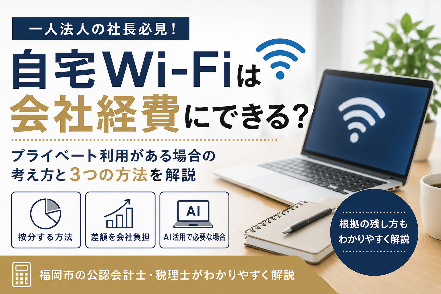 一人法人の自宅Wi-Fiは会社経費にできる？プライベート利用がある場合の考え方を税理士が解説